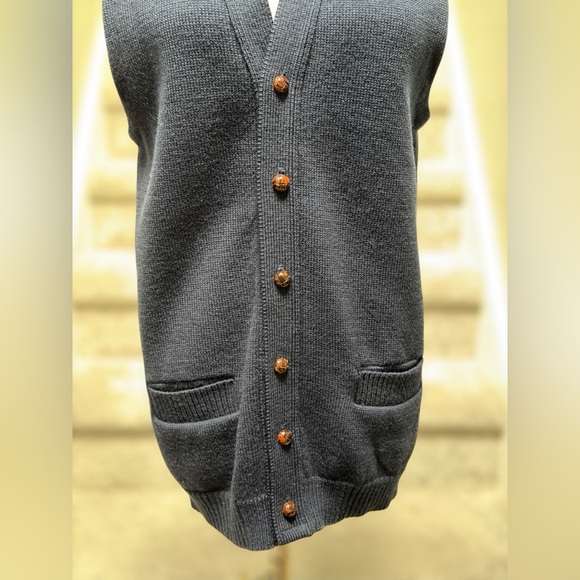 Vintage L.L. Bean 100% Wool Button Sweater Vest Navy Preppy Grandpa Core Men M - Picture 10 of 15